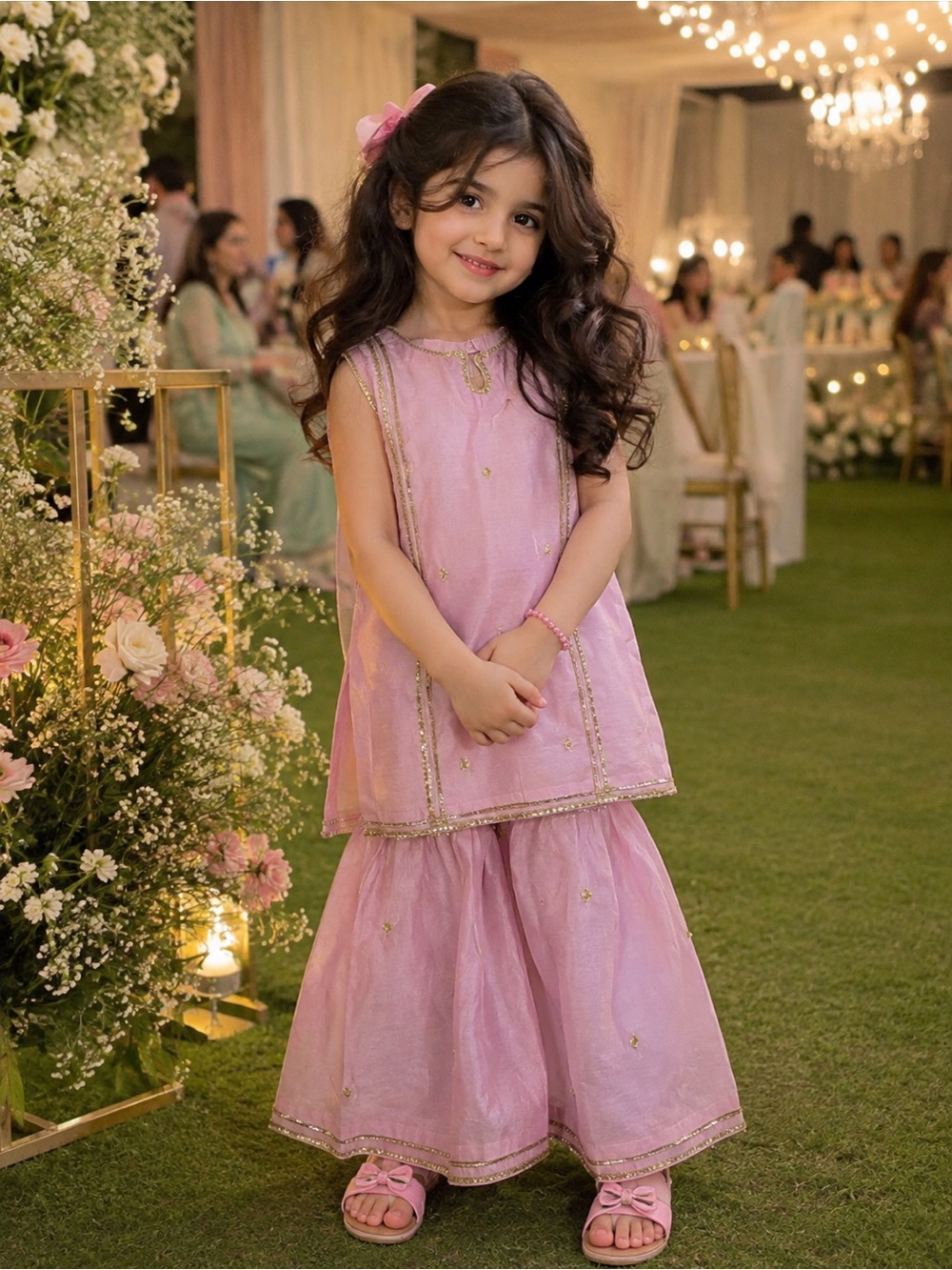 Girls' Pink Formal Kurta & Sharara Set - Elegant Party Dress